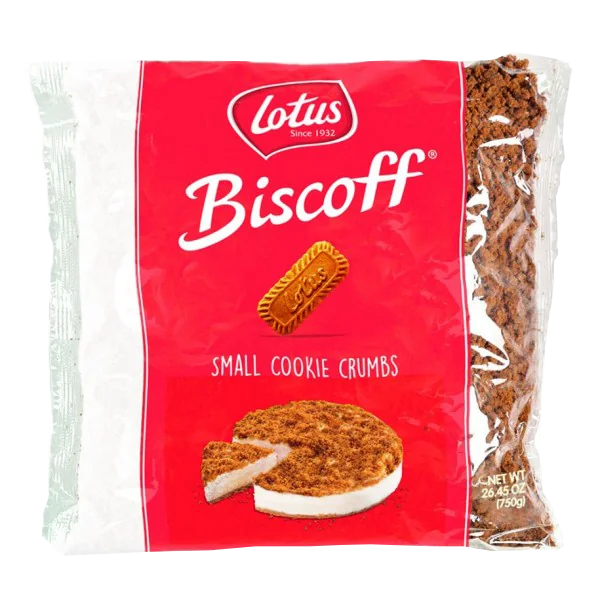 Kruszone ciasteczka Lotus Biscoff Speculoos 750 g Kruszone ciasteczka Lotus Biscoff Speculoos 750 g. Mielone oryginalne ciasteczka Lotus Biscoff Speculoos w formacie 750 g. Suchy, drobny proszek z widocznymi drobinami ciasteczek. Intensywny aromat cynamonu i karmelu, charakterystyczny dla Biscoff. Idealny jako posypka do lodów, jogurtów, ciast i kremów. Producent Lotus Bakeries België, Belgia. Olej palmowy certyfikowany RSPO.