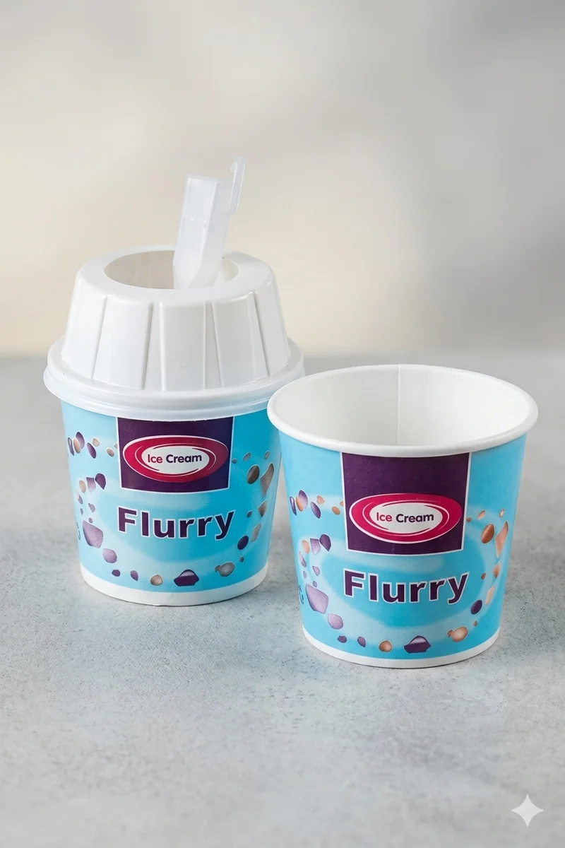 Kubki Flurry do lodów z wieczkiem i łyżką Kubki Flurry do lodów z wieczkiem i łyżką. Kubki Flurry do serwowania lodów rzemieślniczych, milkshake'ów i deserów. Komplet: kubek, wieczko, łyżka. Dostępne w wersji neutralnej, z logo Posypkowo lub z indywidualnym logo lodziarni. Specyfikacja techniczna w PDF (pojemność, wymiary, materiał, certyfikaty kontaktu z żywnością).