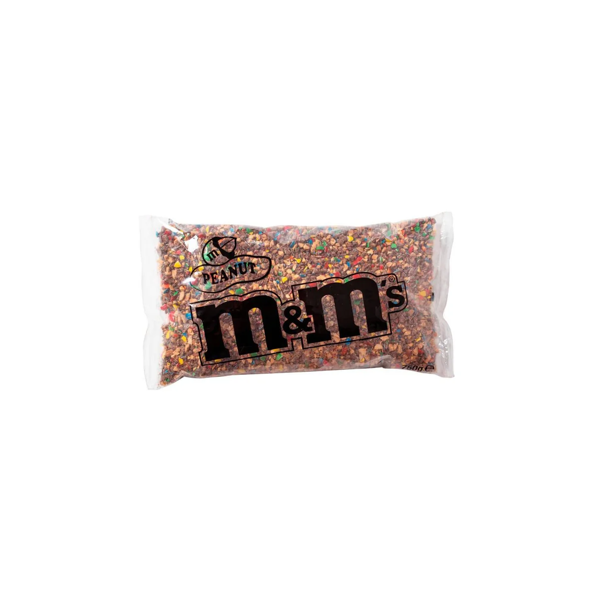 Posypka M&M's Peanut 750 g. M&M's Peanut to orzeszki ziemne 24 procent obtoczone w mlecznej czekoladzie 48 procent, pokryte cukrową kolorową powłoką, pokruszone i gotowe do nakładania jako topping. Pakowanie 750 g w saszetce foliowej, 6 saszetek w kartonie zbiorczym. Wyprodukowano w Polsce. Producent Mars Polska. Idealny do lodów, gofrów, sundae, naleśników i deserów.
