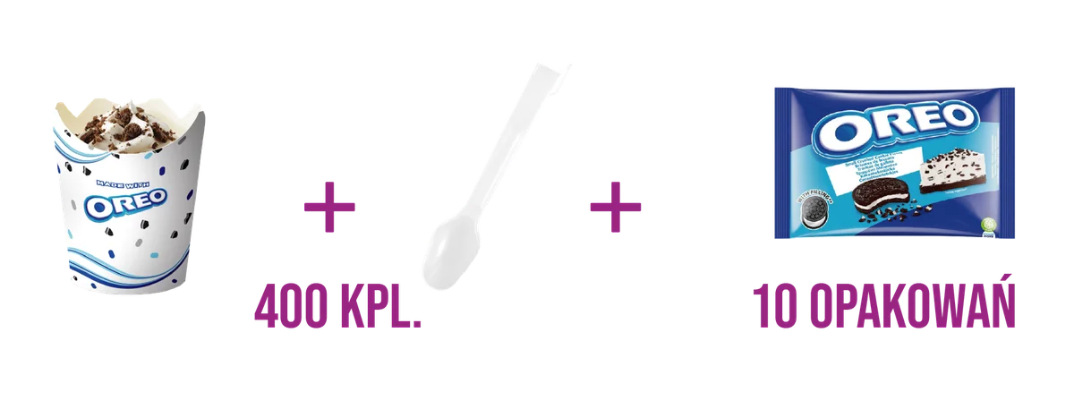 Zestaw Flurry z posypkami logowany Zestaw Flurry z posypkami logowany. Zestaw Flurry z posypkami w logowanym pakowaniu. Promocyjny pakiet zawiera kubki Flurry, mieszadła 400 sztuk i wybrane posypki markowe gotowe do prezentacji w lodziarni. Dostępne wersje z brandingiem KitKat lub Oreo oraz wersja neutralna pod własne logo.